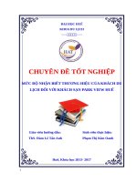 MỨC độ NHẬN BIẾT THƯƠNG HIỆU của KHÁCH DU LỊCH đối với KHÁCH sạn PARK VIEW HUẾ