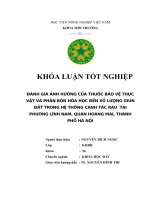 Đánh giá ảnh hưởng của thuốc bảo vệ thực vật và phân bón hóa học đến số lượng giun đất trong hệ thống canh tác rau tại phường lĩnh nam, quận hoàng mai, thành phố hà nội  