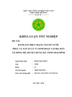 Đánh giá hiện trạng nguồn nước phục vụ sản xuất và sinh hoạt tại địa bàn xã đông đô, huyện hưng hà, tỉnh thái bình  