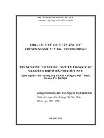Tín ngưỡng thờ cúng tổ tiên trong các gia đình trẻ ở hà nội hiện nay” (qua nghiên cứu trường hợp tại khu chung cư đại thanh, thanh trì, hà nội) (tt) 
