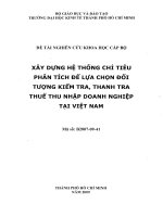 Xây dụng hệ thống chỉ tiêu phân tích để lựa chọn đối tượng kiểm tra, thanh tra thuế thu nhập doanh nghiệp tại việt nam 