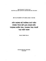 Xây dựng hệ thống chỉ tiêu phân tích để lựa chọn đối tượng kiểm tra, thanh tra thuế tại việt nam  đề tài nghiên cứu khoa học cấp bộ 