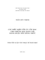 TÓM TẮT LUẬN VĂN THẠC SĨ TOÁN HỌC: CÁC ĐIỀU KIỆN TỐI ƯU CẤP HAI CHO NHỮNG BÀI TOÁN VỚI RÀNG BUỘC BẤT ĐẲNG THỨC