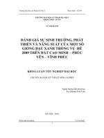 Đánh giá sự sinh trưởng, phát triển và năng suất một số giống đậu xanh trồng vụ hè 2009 trên đất Cao Minh  Phúc Yên  Vĩnh Phúc (Khóa luận tốt nghiệp)