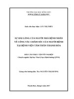 SỰ hài LÒNG của NGƯỜI NHÀ BỆNH NHÂN về CÔNG tác CHĂM sóc của NGƯỜI BỆNH tại BỆNH VIỆN tâm THẦN THANH hóa 
