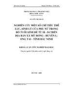 Nghiên cứu một số chỉ tiêu thể lực, sinh lý của phụ nữ trong độ tuổi sinh đẻ từ 1854 trên địa bàn xã Mỹ Hương huyện Lương Tài  tỉnh Bắc Ninh (Khóa luận tốt nghiệp)