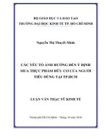 Các yếu tố ảnh hưởng đến ý định mua thực phẩm hữu cơ của người tiêu dùng tại TP HCM 