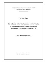 The influence of service value and service quality in higher education on student satisfaction in industrial university ho chi minh city 