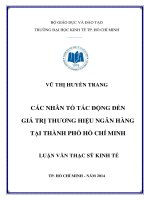 Các nhân tố tác động đến giá trị thương hiệu ngân hàng tại TPHCM 