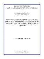 Tác động của quản trị vốn luân chuyển lên tỷ suất sinh lợi của các công ty được niêm yết trên thị trường chứng khoán việt nam 