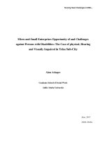 Micro and small enterprises opportunity of and challenges against persons with disabilities the case of physical, hearing and visually impaired in yeka sub city 