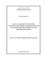 Quản lý giáo dục kỹ năng sống thông qua hoạt động xã hội cho học sinh các trường THPT Huyện Thủy Nguyên Thành Phố Hải Phòng (LV thạc sĩ)