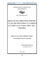 Khảo sát đặc điểm nông sinh học và giá trị chọn giống của 10 dòng lúa mới tại Xuân Hoà  Phúc Yên  Vĩnh Phúc (Khóa luận tốt nghiệp)