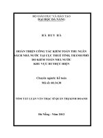 Hoàn thiện công tác kiểm soát thu ngân sách nhà nước tại cục thuế tỉnh, thành phố do kiểm toán nhà nước khu vực III thực hiện (tt) 