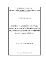 Các nhân tố ảnh hưởng đến sự lựa chọn chính sách kế tóan   bằng chứng thực nghiệm tại các doanh nghiệp trên địa bàn thành phố đà lạt 