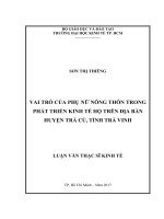 Vai trò của phụ nữ nông thôn trong phát triển kinh tế hộ trên địa bàn huyện trà cú, tỉnh trà vinh