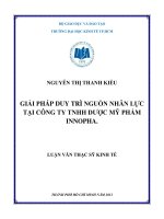 Giải pháp duy trì nguồn nhân lực tại công ty TNHH dược mỹ phẩm innopha
