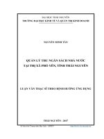 Quản lý thu ngân sách Nhà nước tại Thị xã Phổ Yên, tỉnh Thái Nguyên (LV thạc sĩ)