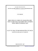 Phân tích các nhân tố ảnh hưởng đến chất lượng đào tạo nghề cho lao động nông thôn ở tỉnh Bắc Kạn (Lv thạc sĩ)