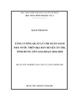 Tăng cường quản lý chi ngân sách Nhà nước trên địa bàn huyện Ân Thi, tỉnh Hưng Yên giai đoạn 20162020