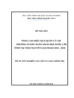 Nâng cao hiệu quả quản lý chi thường xuyên ngân sách nhà nước cấp tỉnh tại Thái Nguyên giai đoạn 20162020