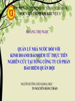 PPT: Quản lý nhà nước đối với kinh doanh bảo hiểm từ thực tiễn nghiên cứu tại Tổng Công ty Cổ phần Bảo hiểm Quân đội