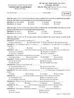 Tiếng anh  _ĐỀ THI THỬ THPT QUỐC GIA THPT NGUYỄN THỊ MINH KHAI, HÀ TĨNH 2017