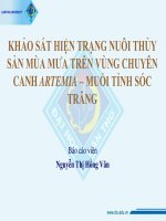 CHUYÊN ĐỀ:KHẢO SÁT HIỆN TRẠNG NUÔI THỦY SẢN MÙA MƢA TRÊN VÙNG CHUYÊN CANH ARTEMIA – MUỐI TỈNH SÓC TRĂNG