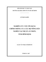 Nghiên cứu vốn tín dụng chính thống của các hộ nông dân nghèo tại thị xã an nhơn, tỉnh bình định 