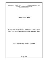 Nghiên cứu ảnh hưởng của chế độ xử lý thủy   nhiệt đến chất lượng gỗ bạch đàn (eucalyptus urophylla s t, blake) 