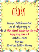 Giáo án điện tử Nhận biết mối quan hệ hơn kém về số lượng trong phạm vi 9