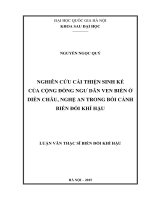 Nghiên cứu cải thiện sinh kế của cộng đồng ngư dân ven biển ở diễn châu, nghệ an trong bối cảnh biến đổi khí hậu 