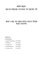 Quản trị dự án đầu tư Quốc Tế Bài tập Dự án nhà máy giấy tỉnh Hậu Giang