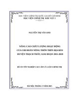 Nâng cao chất lượng hoạt động của chi đoàn nông thôn trên địa bàn huyện Thạch Thất, giai đoạn 20152020