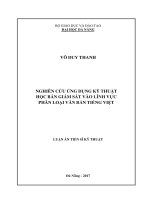 Nghiên cứu ứng dụng kỹ thuật học bán giám sát vào lĩnh vực phân loại văn bản tiếng việt 