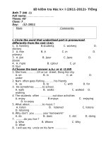 đề kiểm tra học kì 1 môn tiếng anh lớp 7 
