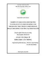 Nghiên cứu khả năng sinh trưởng và năng suất của một số giống cẩm nhuộm màu thực phẩm và biện pháp kỹ thuật cho giống cẩm tím 2 tại tỉnh thái nguyên 