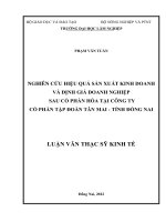Nghiên cứu hiệu quả sản xuất kinh doanh và định giá doanh nghiệp sau cổ phần hoá tại công ty cổ phần tập đoàn tân mai   tỉnh đồng nai 