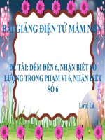 Bài giảng điện tử mầm non đề tài Đếm đến 6, nhận biết số lượng trong phạm vi 6, nhận biết số 6 (lớp Lá)