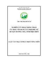 Nghiên cứu hoạt động nhận ủy thác tín dụng của hội phụ nữ huyện mường chà, tỉnh điện biên 