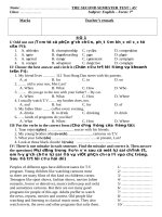 đề kiểm tra học kì 2 môn tiếng anh lớp 7 