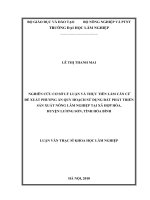 Nghiên cứu cơ sở lý luận và thực tiễn làm căn cứ đề xuất phương án quy hoạch sử dụng đất phát triển sản xuất nông lâm nghiệp tại xã hợp hòa, huyện lương sơn, tỉnh hòa bình 