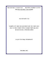 Nghiên cứu một số giải pháp chủ yếu thúc đẩy đầu tư phát triển nông nghiệp trên địa bàn huyện đà bắc, tỉnh hòa bình 