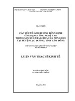 Các yếu tố ảnh hưởng đến ý định ứng dụng công nghệ cao trong sản xuất rau, hoa của nông dân tại huyện lạc dương, tỉnh lâm đồng 