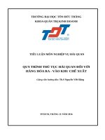quy trình thủ tục hải quan đối với hàng hóa ra   vào khu chế xuất 