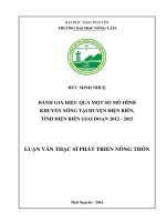Đánh giá hiệu quả một số mô hình khuyến nông tại huyện điện biên, tỉnh điện biên giai đoạn 2012   2015 