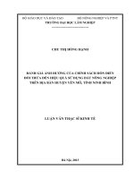 Đánh giả ảnh hưởng của chính sách dồn điền đổi thửa đến hiệu quả sử dụng đất nông nghiệp trên địa bàn huyện yên mô, tỉnh ninh bình 