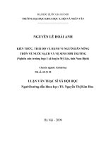 Kiến thức thái độ và hành vi của người dân nông thôn về nước sạch và vệ sinh môi trường (nghiên cứu trường hợp 3 xã huyện mỹ lộc, tỉnh nam định) (tt) 