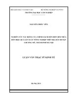 Nghiên cứu tác động của chính sách dồn điền đổi thửa đến hiệu quả sản xuất nông nghiệp trên địa bàn huyện chương mỹ, thành phố hà nội 