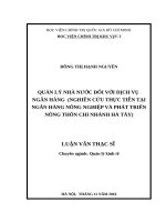 Quản lý nhà nước đối với dịch vụ ngân hàng  (nghiên cứu thực tiễn tại ngân hàng Nông nghiệp và Phát triển nông thôn chi nhánh Hà Tây)